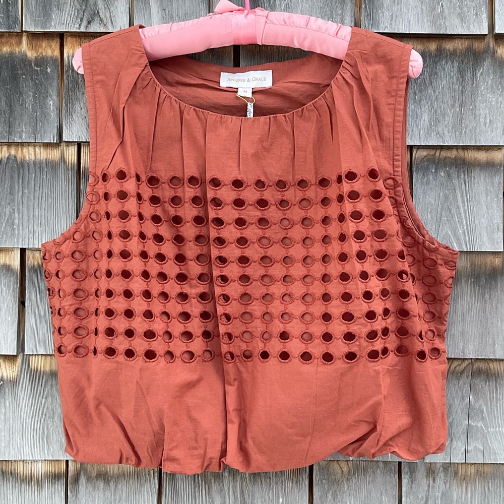 Jennifer & Grace Terracotta Sleeveless Blouse with Dot Detail